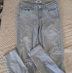 Paige Light Wash Distressed Skinny Jeans